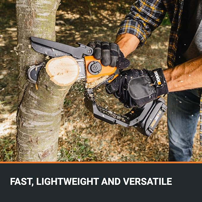 Worx 20V 5" Mini Cordless Chainsaw, 3.9 lbs, 22 ft/s Chain Speed, Power Share Battery, Upper & Hand Guard WG324 - Battery & Charger Included