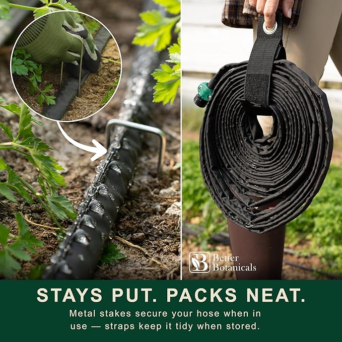 Flat Soaker Hose 100 FT (2 × 50 FT) – Connectable Modular Garden Soaker Hose for Drip Irrigation, Porous Watering Hose for Garden Beds, Trees & Landscapes