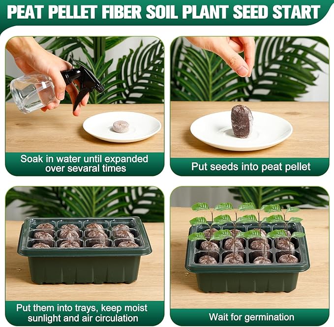 6 Pack Seed Starter Tray with 72 Pcs Peat Pellets, Seeding Starter Kit (72 Cells Total Tray) with Humidity Dome, Soil Plant Germination Tray Kit for Flower Vegetable(Black, Green)