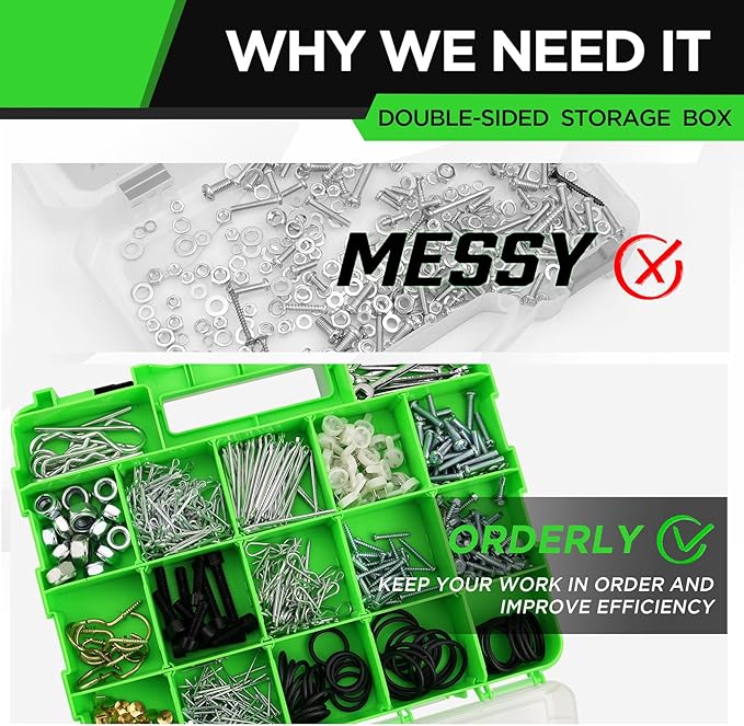 Small Parts Tool Box Organizer, 2-Packs Double-sided 34-Compartment Storage Tool with Removable Dividers, Plastic Storage for Hardware, Screws, Bolts, Nails, Nuts, Jewelry and Fishing Accessories