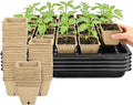 100 Pcs Square Nursery Pots, 5 Pcs Seed Starter Tray, 2.6 inch Nursery Pots with Tray, Plastic Starter Pots for Planting Seeds, Reusable Seed Starting Pots with Drainage Holes (Kraft Paper)
