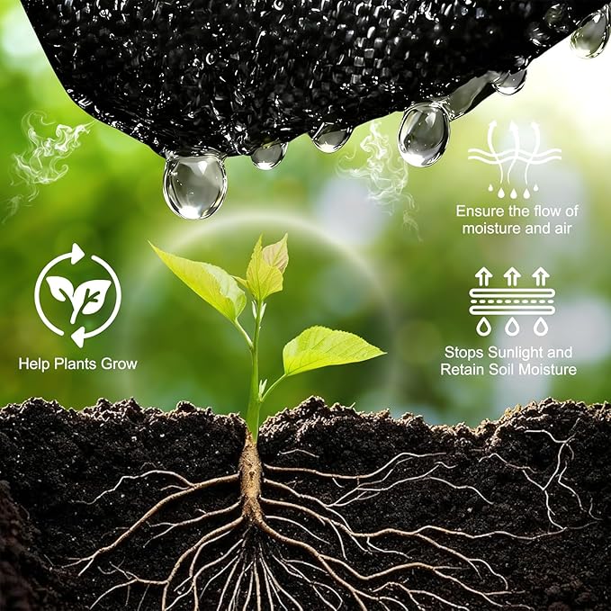 3FT x 50FT Weed Barrier Fabric Heavy Duty, 3.2oz Landscape Fabric with 20 U-Shaped Stakes of Garden Fabric Weed Barrier, Ground Cover for Gardening, Farming Landscaping Fabric