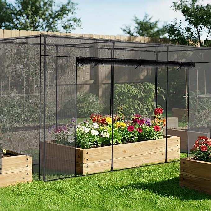 SUNYRISY Garden Plant Netting Crop Cage for Garden Raised Bed, 11.8 x 4 x 6 Ft Plant Cover Cage Protectors from Animal for Outdoor Plants with Frame and Zippered Door, Black