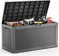 120 Gallon Deck Box,Resin Outdoor Storage Box with Lockable for Patio Furniture, Pool Accessories, Garden Tools Waterproof Outside Storage Box (Black)