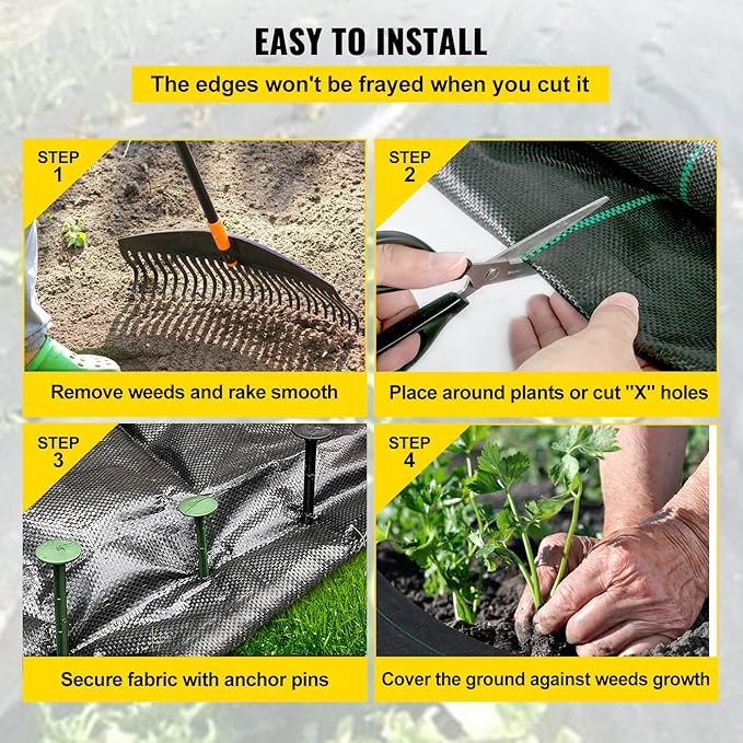 Happybuy 6FTx300FT Premium Weed Barrier Landscape Fabric Heavy Duty 3OZ, Woven Weed Control Fabric, Good Permeability for Weed Block Gardening Mat, Driveway Fabric, Landscaping Fabric, Ground Cover