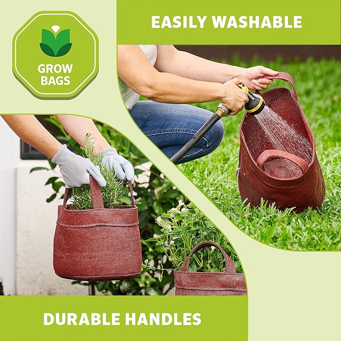Coolaroo 2-Pack 5 Gallon Heavy Duty Plant/Vegetable/Herb/Fruit Breathable Fabric Grow Planter Pot Bags with Handles, Brick