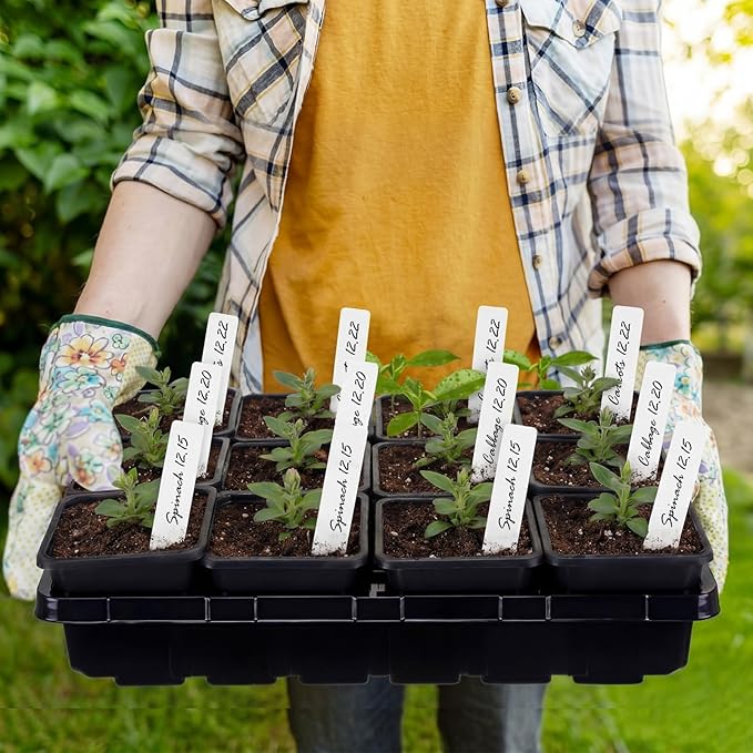 Nuenen Seed Starter Tray 10 Pcs, 3.5 Inch Square Nursery Pots 120 Pcs, Seed Starting Pot with Drainage, Seedling Trays, Microgreenings Plant Propagation Germination Tray, 10 Set