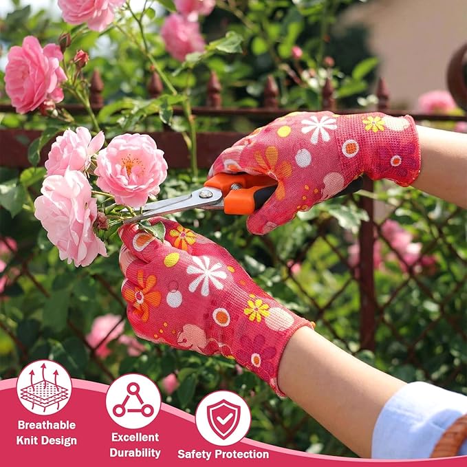 24 Pairs Gardening Gloves for Women PU Coated Breathable Non-slip Knitting Gloves for Gardening Planting Seeding