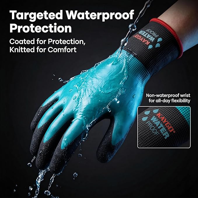 KAYGO Waterproof Work Gloves for Men and Women, Rubber Coated Non-slip Working Gloves for Garden, Outdoor Construction,KG150,Blue,L