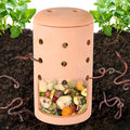 Underground Compost Bin 11Inch Garden Worm Farm Outdoor for Organic Refuse Red Pottery Ceramics Compost Bin with Holes and Lid Clay for Garden Vegetable Patch Backyard