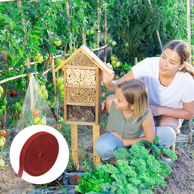 1-Roll Garden Plant Tape, 33 ft x 0.4 in Garden Hook and Loop Plant Ties Multi-Purpose Use Adjustable and Reusable Twist Wire Tape for Plants/Flowers/Vines [Red]