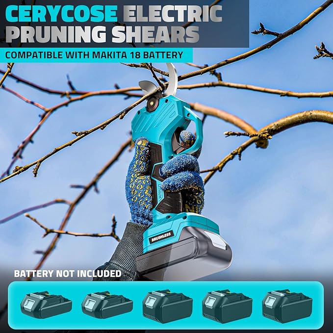 Electric Pruning Shears Compatible with Makita 18v Battery, 0.8-2 Inch Max Cutting Diameter Electric Pruner with LCD Display & Imported SK7 Steel Blades for Gardening Tree Pruning(No Battery)