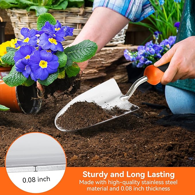 Garden Tool Set 3-in-1 with Heavy-Duty Trowel, Transplanter & Cultivator for Digging and Planting, Polished Cast-Aluminum Heads for Rust Resistance, Non-Slip SoftGrip Handles Reduce Fatigue