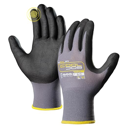 COOLJOB 12 Pairs Safety Work Gloves Microfoam Nitrile Rubber Coated, Seamless Knit Nylon Gloves with Full Fingers Touchscreen, Grip Nitrile Dipped, Ideal for Warehouse, Home Improvement, Grey Small