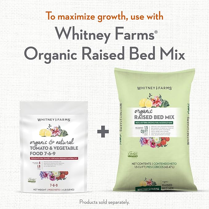 Whitney Farms Organic & Natural Tomato & Vegetable Food 7-6-9 - Fertilizer for In-Ground or Container Gardens - 4 lb.