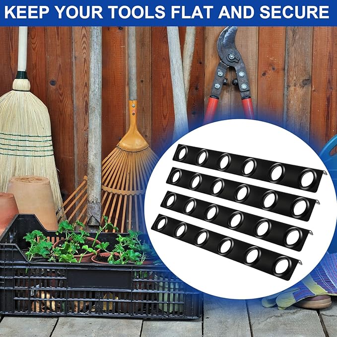 Dunzy 4 Sets 6-Tool Landscape Trailer Rack for Lawn Equipment 6 Hole Hand Tool Storage Rack Landscaping Shovel Holder for Truck with Rubber Grommets and Mounting Hardware Accessories, Black