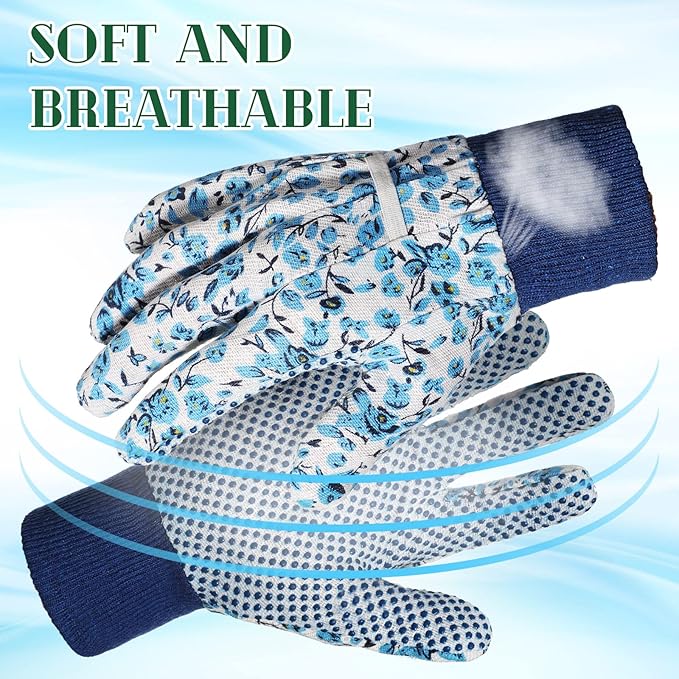 Queekay 8 Pairs Garden Gloves for Women Floral Gardening Gloves Breathable Cotton with Grip
