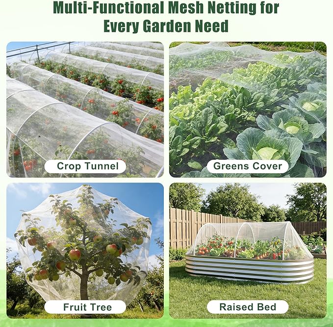 FEED GARDEN Garden Netting 8x10FT Ultra-Fine Mesh PE Cover for Vegetables Fruits Garden Row Cover Raised Bed Durable Protection from Birds Animals