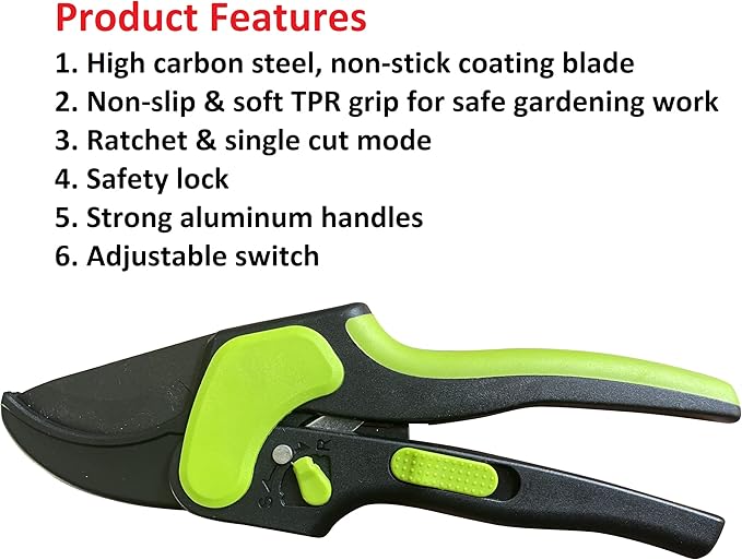 Garden Guru 2 in 1 Ratchet Pruning Shears Clippers – 4X Cutting Power – Ratcheting Garden Anvil Pruners Scissors - Ergonomic Grip - Makes Tough Cuts Easy - Great for Seniors & Arthritic Hands (4 Pack)