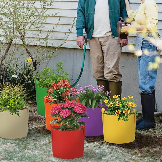 6 Pack 15 Gallon Grow Bags, Colorful Fabric Plant Pots with Handles, Garden 10 Gal Fabric Grow Pots, Vegetable Plant Growing Bags for Garden (15 Gallon)