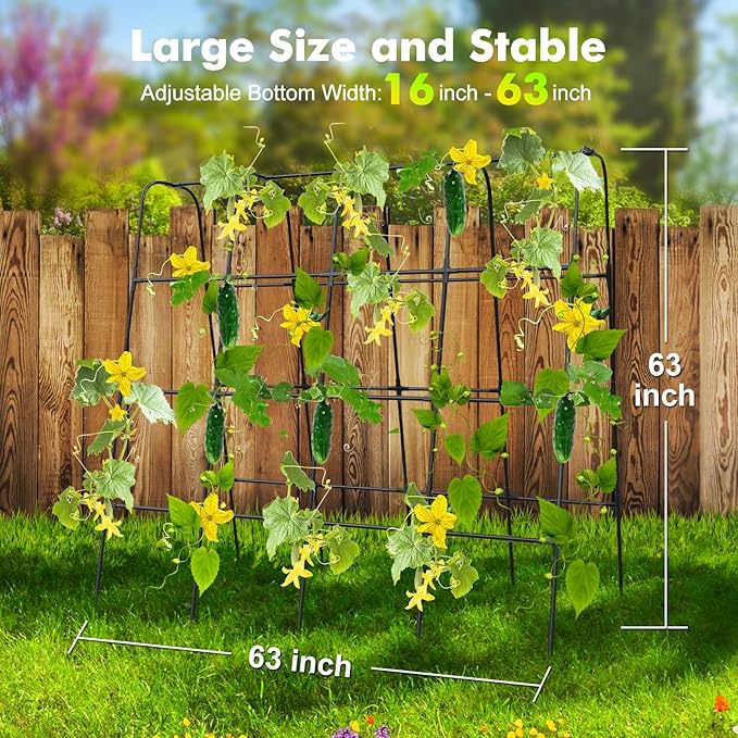 GOJAWAY 63" L x 63" H Cucumber Trellis for Raised Bed, Metal Arch Garden Trellis for Climbing Plants Outdoor, U-Shape Gardening Support Frame for Vegetable, Flower, Fruits, Vine