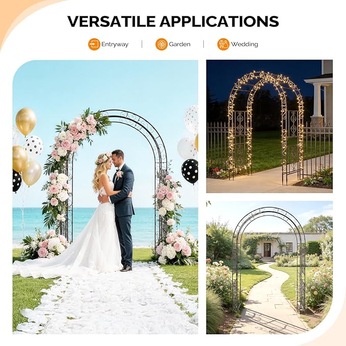 VINGLI Garden Arbor, Double Layer Arch Archway for Wedding Ceremony Party, Steel Garden Trellis for Plant Climbing, Christmas Garden Decorations Pergola for Garden, Backyard, Lawn (Bronze)