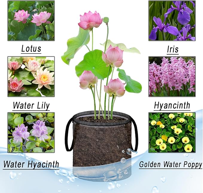8 Pcs Pond Planting Bags, Mesh Aquatic Pond Lily Planter with Handles Reusable Water Gardens Plant Pots for Aquatic Plants, Marsh Plant Garden Terrestrial Plant (8)
