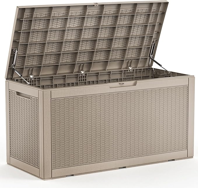 120 Gallon Resin Deck Box Outdoor Storage Box Waterproof for Patio Furniture,Outdoor Cushions,Garden Tools and Pool Supplies（Grey）
