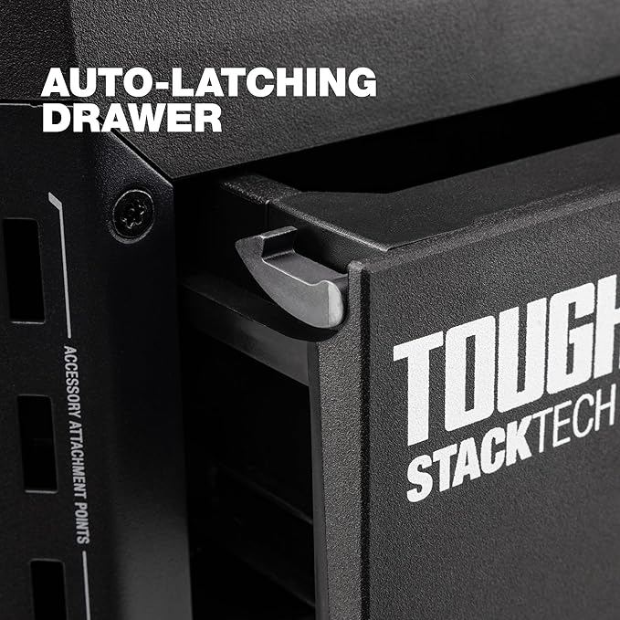 ToughBuilt StackTech 1 Drawer Tool Box, Heavy-Duty Portable Tools Chest, 50 lb Capacity - Stackable Toolbox Storage Organizer with 8 Dividers, Auto-Latching Drawers and Accessory Rails
