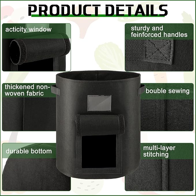 10 Pcs 15 Gallon Potato Grow Bags with Flap Grow Containers Bucket Nonwoven Fabric Garden Bags Potato Planter Pots with Handles Potato Growing Containers for Planting Potatoes Tomato Vegetables, Black