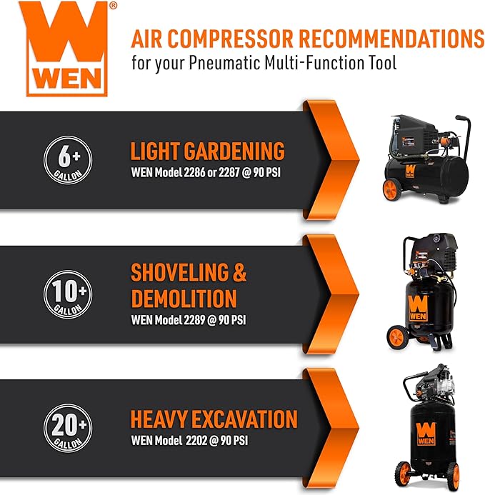 WEN 61635 5-in-1 Pneumatic Multi-Function Tool with Scraper, Shovel, and Chisel Attachments