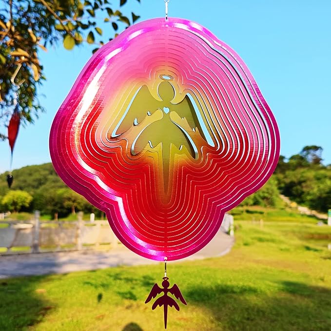 DJUAN Angel Wind Spinners for Yard and Garden Decor Angel Gifts for Women Wind Spinner Outdoor Metal Large Colorful Angels Figurines Hanging Wind Spinners Kinetic Art Lawn Ornaments