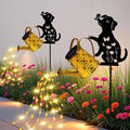 Garden Decor for Outside - Solar Watering Can with Lights, Metal Dog Silhouette Stake with Cascading Waterfall LEDs, Waterproof Yard Art for Lawn Patio, Unique Gardening Gifts for Women Mom 2 Pack