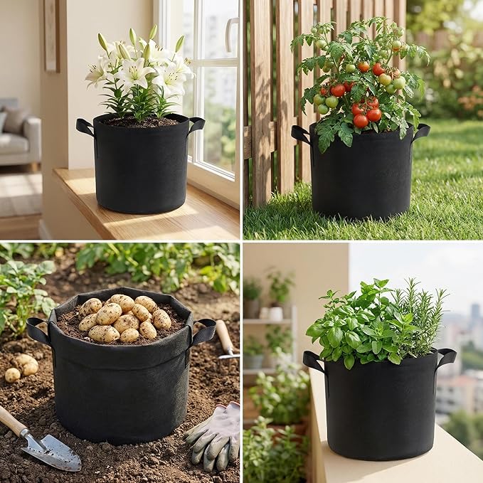 Dipuosile 6-Pack 3 Gallon Grow Bags, Heavy Duty 300G Thickened Nonwoven Plant, Fabric for Tomato,Potato,Vegetables, and Flowers