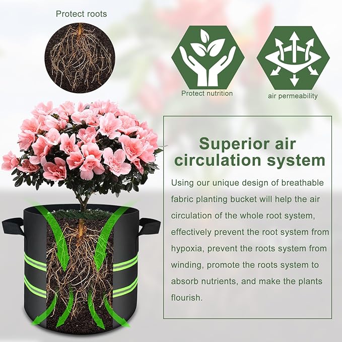 10 Pack 5 Gallon Thickened Grow Bags,Heavy Duty Aeration Nonwoven Fabric Plant Pots with Reinforced Handles Unique Design for Garden Nursery Vegetable Fruit Flower Plant Grow Bags