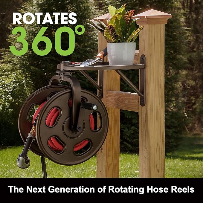 Liberty Garden Navigator Hose Reel, Bronze, with Flip Top