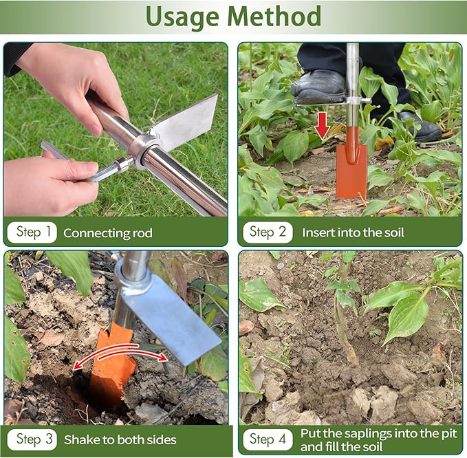 Dibble Bar Planting Tool with Foot Pedal, Sturdy Construction Tree Planting Bar with Stainless Steel Pole, T-Handle Dibbler Gardening Tool Digging Bar Long Flat