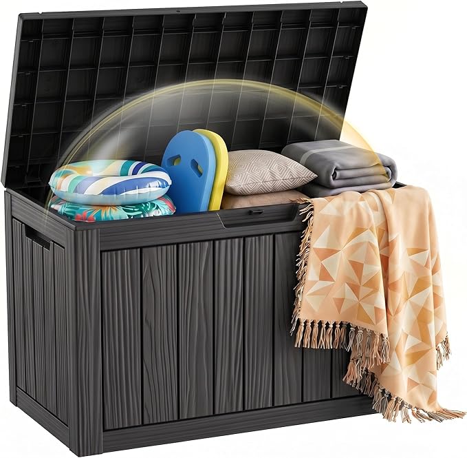 EFU Outdoor Storage Box 55 Gallon Deck Box (Indoor & Outdoor) Lockable UV Resistance Waterproof Resin Storage Bin Storage Box for Outdoor,Patio Storage(Black)
