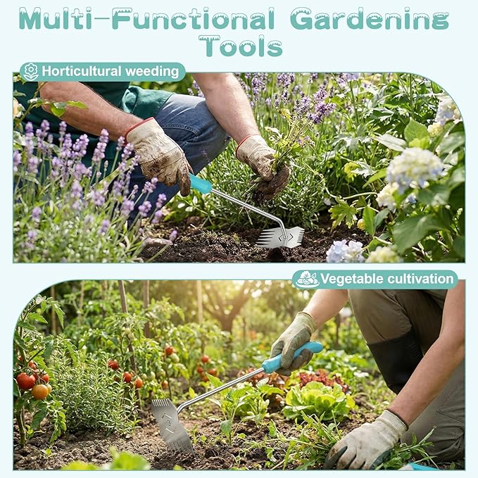 Garden Weed Tool,2026 Portable Gardening Tools,Adopting Ergonomic Handle Design,Stainless Steel Weeding Tools,Hand Weeder Tool Suitable for Farm Planting,Gardening(Blue Handle)