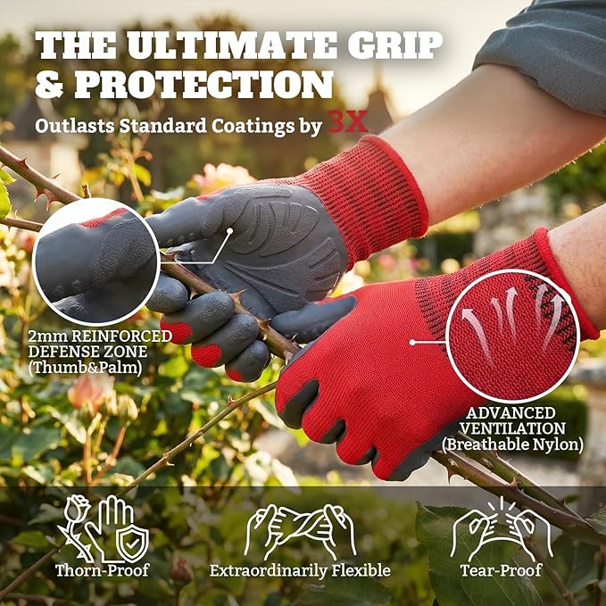 Aegend Gardening Gloves-Enhanced Non-Slip Grip Pattern,Thickened Recyclable TPE Coating-Breathable,Thorn-Resistant Work Glove
