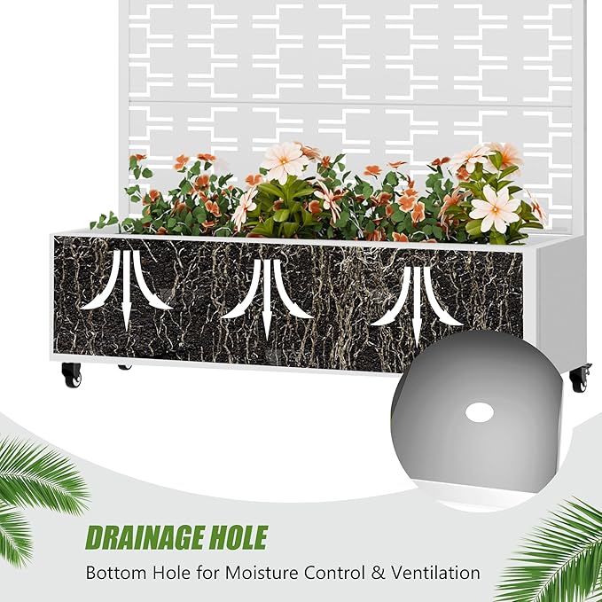 Casaphoria Metal Raised Garden Bed with Trellis and Wheels, 72"x47"x16" Arched Planter Box for Climbing Plants, Vegetables & Vines, Features Drainage Holes and Privacy Screen, White-Brick