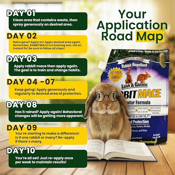 Nature's MACE Rabbit MACE Granules, Rabbit Repellent for Gardens, Lawns, Farms & Landscapes, Treats 4,560 sq ft, Granular Deterrent, 7 Pounds, All-Season Use, Safe for Pets, Children, and Plants
