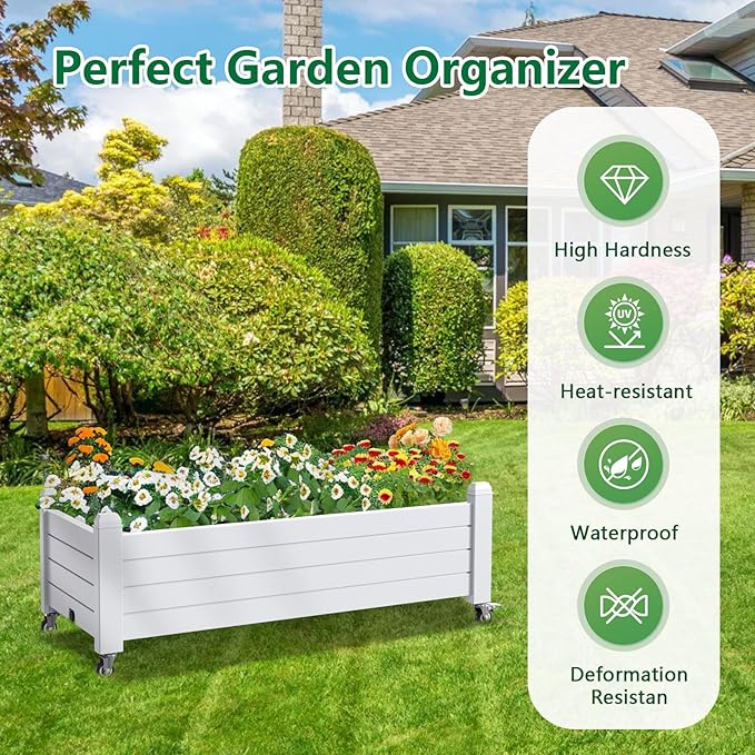 Elevated Raised Garden Bed with Wheels, Outdoor Large Resin Patio Planter Box Stand Divisible with Drain Plug,Water Monitor for Plants Vegetables Flowers Fruits(Ashen)