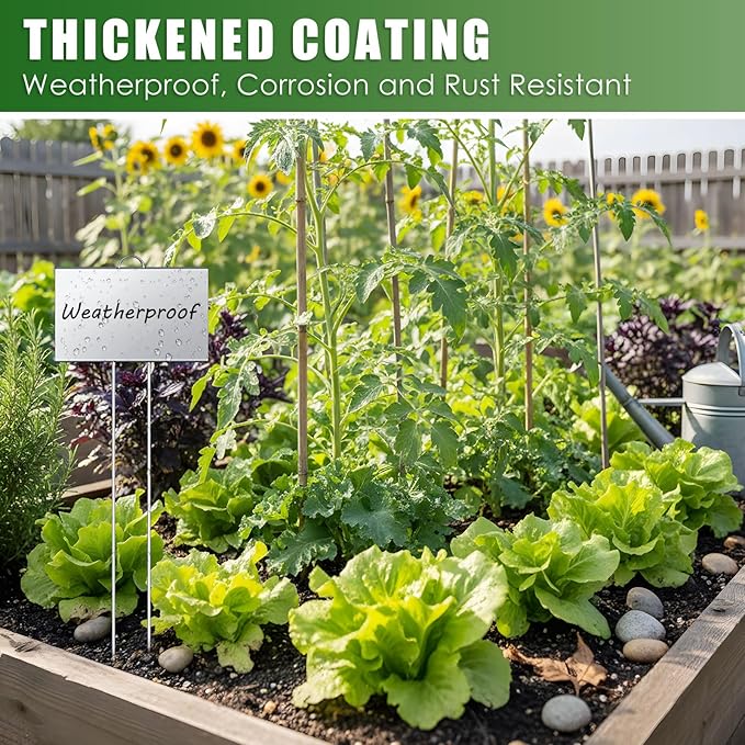 Landhoow 30 Pcs Large Garden Plant Markers Metal Plant Labels Sign 5'' x 3'' with 21'' Stake Weatherproof Waterproof Garden Sign for Outdoor Seedlings Herbs Vegetable Greenhouse, Sliver
