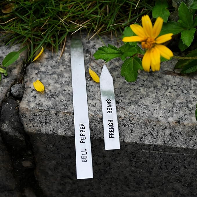 ABBECIAO 3/8" x 6" Aluminum Plant Markers Garden Labels Flower Stakes 14ga. Thick with Deburred Edges for Metal Stamping and Engraving. Pack of 25