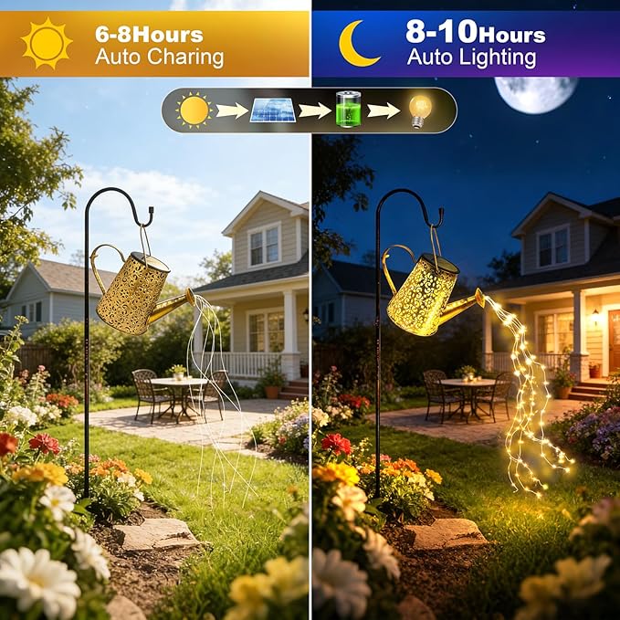 Solar Watering Can Lights:Outdoor Waterproof Metal Led String Lantern - Classic Fariy Hanging Decorations for Garden Pathway Patio - Morhers Day Gifts for Mom Grandma Women Over 40