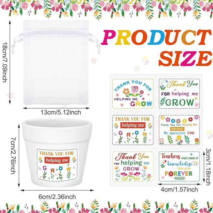 Ctosree 24 Sets Thank You Theme Seed Packets Teacher Appreciation Gifts Self Adhesive Thank You for Helping Me Grow Small Seed Envelopes Seeds Storage Packets for Teacher Graduation Gifts