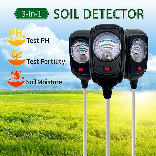 3 in 1 Soil Tester,Soil Moisture/Fertility/PH Tester for Garden nutrients,Lawn,Gardening,Farming, Indoor and Outdoor Plants,Soil PH Meter Kit (3 in 1 Soil Meter)
