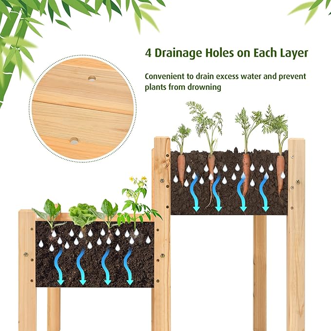 S AFSTAR Raised Garden Bed Set of 2, Wood Elevated Planter Beds with 8 Drainage Holes & 2 Planter Boxes, 3.5 Cu.Ft Above Ground Rise Garden Beds for Flowers Vegetables Herbs,