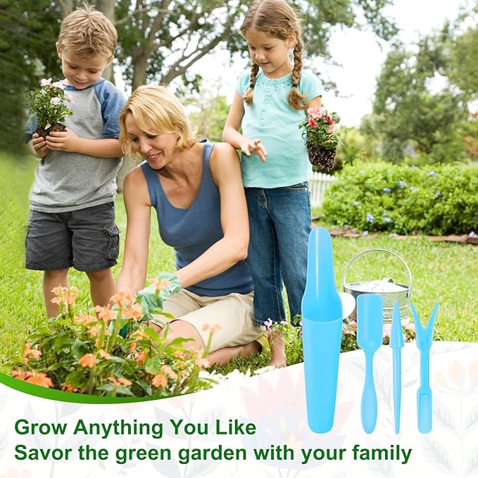 M METERXITY 1-Set Garden Shovel Hand Tools Transplanting Succulent Cultivation Digging Scoops Kits, Plastic Mini Garden Tool Set for Bonsai Potting/Flower Planting [Blue]
